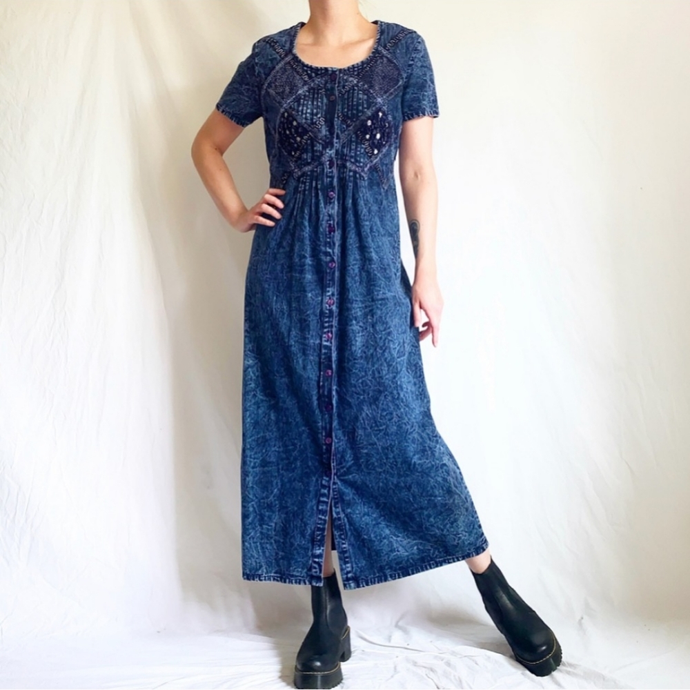 3 for $20 sale🎉 Vintage 90s Dark Blue Acid Wash Dress